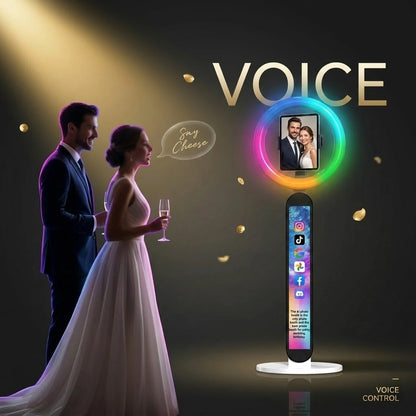 Portable iPad Photo Booth Stand with RGB Fill Light for Wedding Birthday Party Events Selfie Booth Kit for Tablet Flight Case