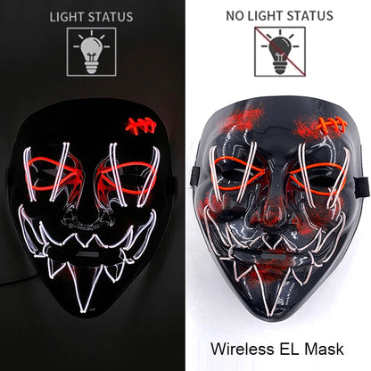 Drahtlose Neon-LED-Reinigungsmaske, im Dunkeln leuchtende Cosplay-Horrormaske, Halloween-Maskerade-Partymasken, leuchtende, lustige Verkleidung