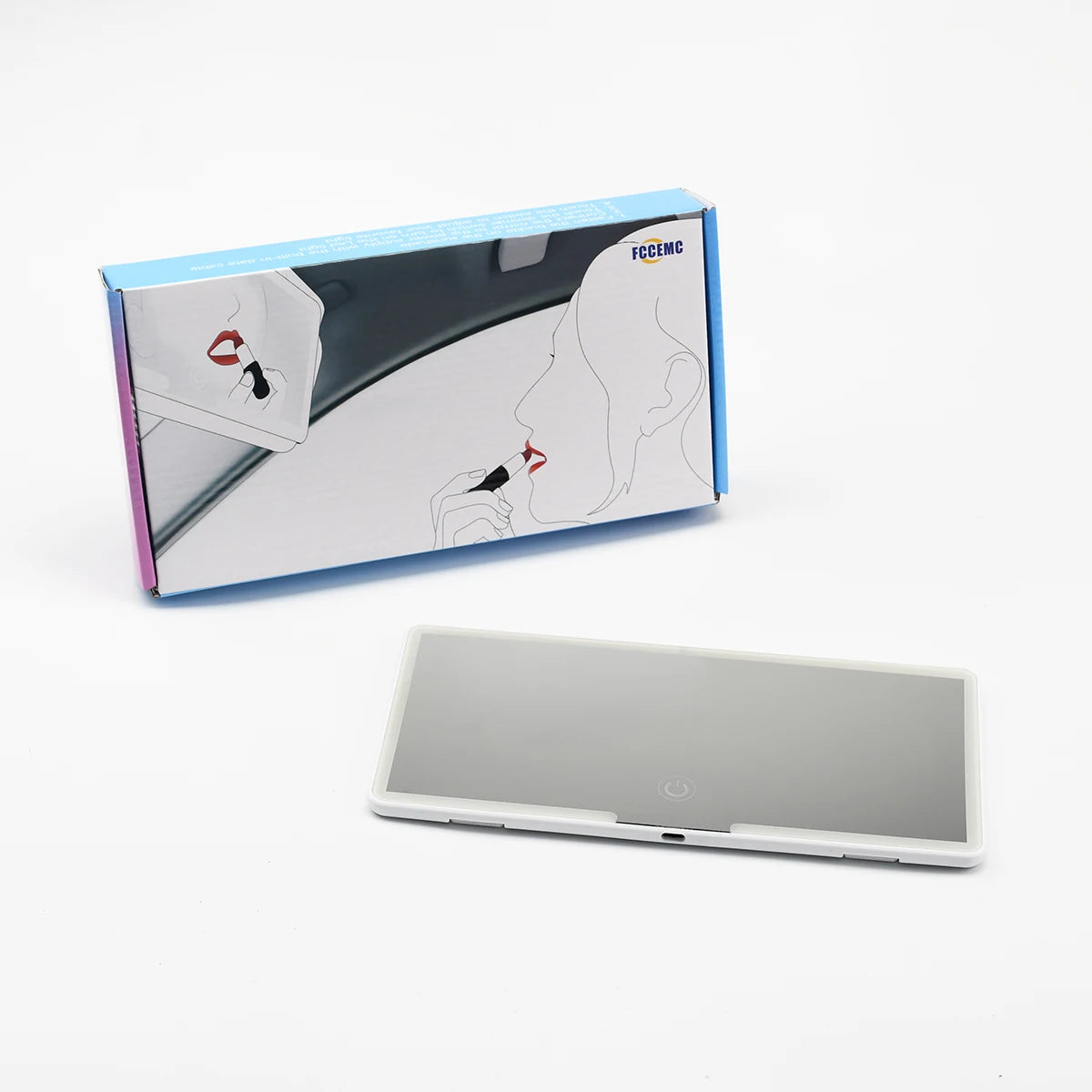 Rectangular mirror with a branded box on a white background