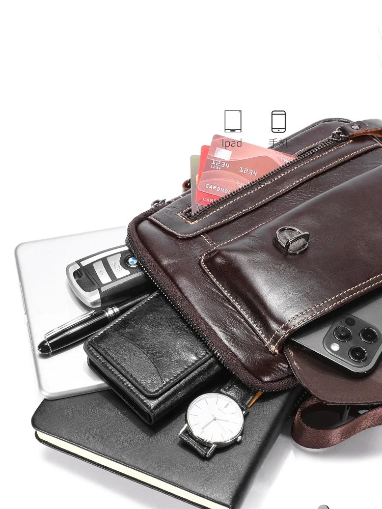100% genuine leather small crossbody bag for men soft cowhide men's single-shoulder bag retro mobile phone iPad bag men handbag