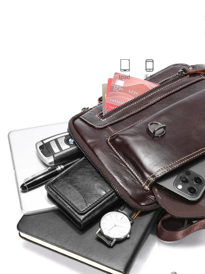 100% genuine leather small crossbody bag for men soft cowhide men's single-shoulder bag retro mobile phone iPad bag men handbag