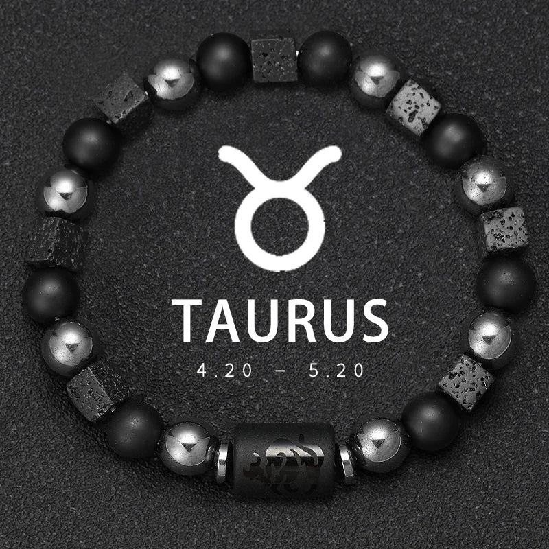 12 Zodiac Bracelets Natural Stone Cancer Virgo Leo Libra Bracelet Couples Friendship Gifts Bracelets Jewelry pulsera hombre