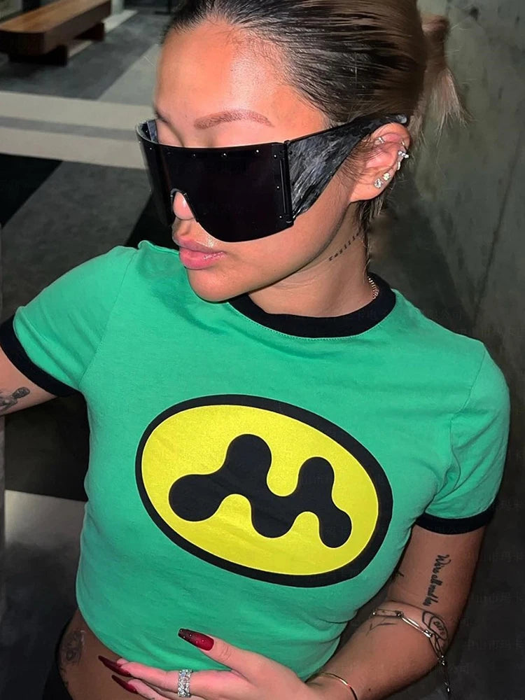 90s Vintage Gothic Goth Graphic Crop Top Women Streetwear
