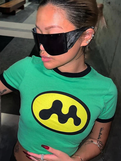 90s Vintage Gothic Goth Graphic Crop Top Women Streetwear