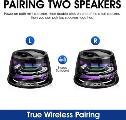Two G200 speakers with 'L' and 'R' labels, and 'True Wireless Pairing' text on a white background.
