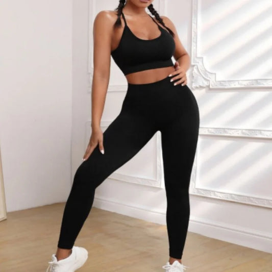 Padded Backless Crop Top & Yoga Pants Fitness Set Women
