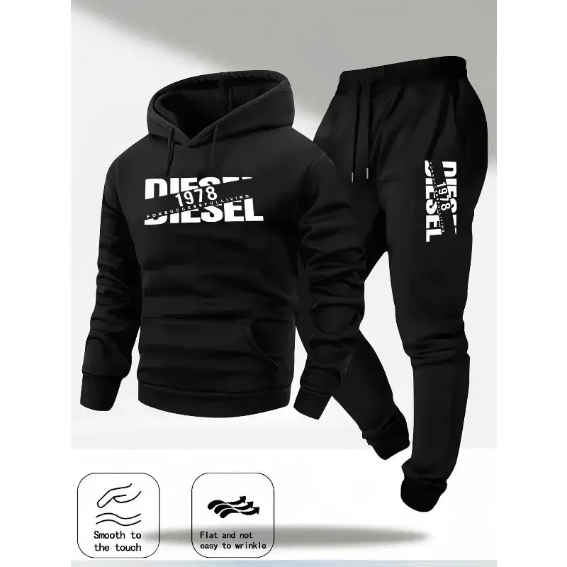 2025 Trendy Autumn and Winter New Hooded Tracksuit Fashionable Casual Sportswear Set, Two-Piece Set