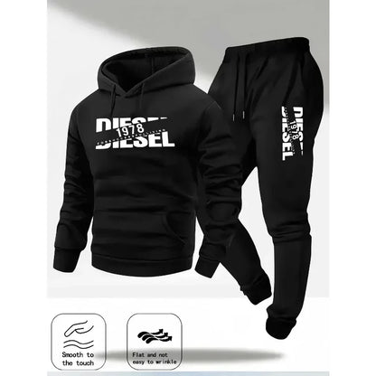 2025 Trendy Autumn and Winter New Hooded Tracksuit Fashionable Casual Sportswear Set, Two-Piece Set