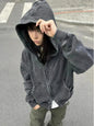 Subculture Gothic Women Coats with Hoodies Vintage Black Jackets Faux Fur Coat Female Loose Casual Sweatshirt