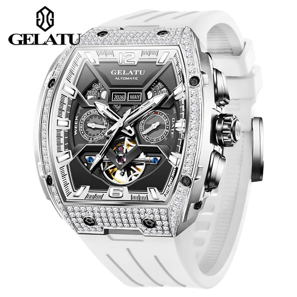 GELATU Skeleton Automatic Watch – Silicone Dual Calendar