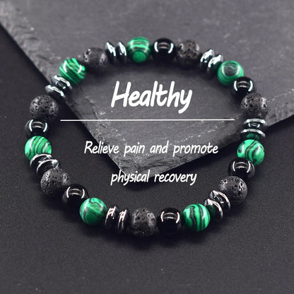Classic Black Natural Labradorite Volcanic Stone Beads Bracelet Women Men Spiritual Protection and Energetic Banlance Jewelry
