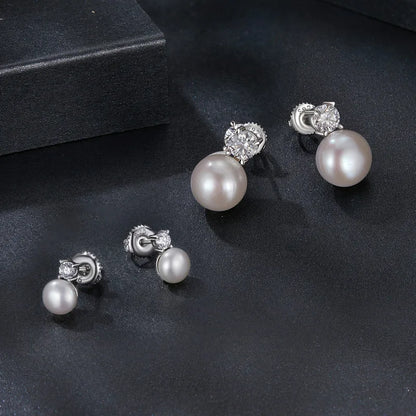 Bamoer U 0.1CT Mini Moissanite Pearl Stud Earrings Natural Freshwater Drop Earrings Lab Diamond 925 Sterling Silver Jewelry Gift