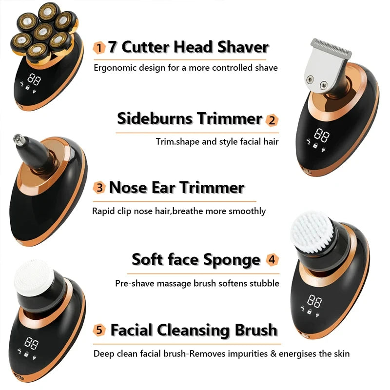 Men's 7D Floating Electric Shaver — Wet/Dry, Rechargeable, LCD Display
