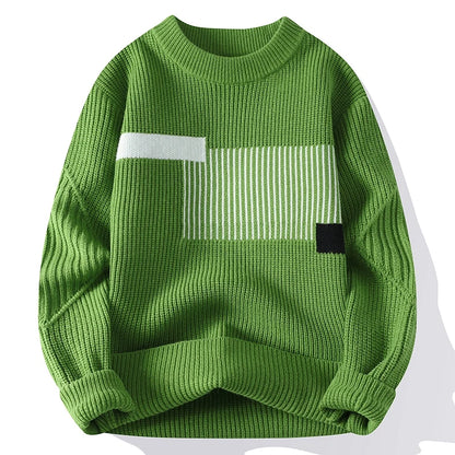 Autumn Winter Fashion O-Neck Sweater Men Patchwork Knit Pullovers Korean Casual Sweaters Loose Mens Warm Pullover Knitwear