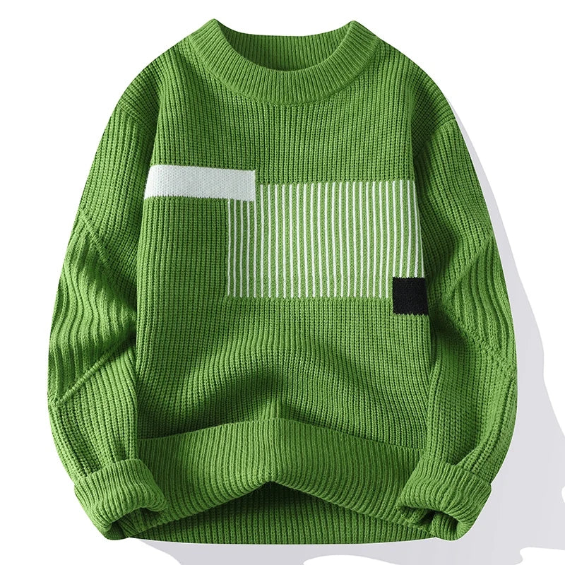Autumn Winter Fashion O-Neck Sweater Men Patchwork Knit Pullovers Korean Casual Sweaters Loose Mens Warm Pullover Knitwear