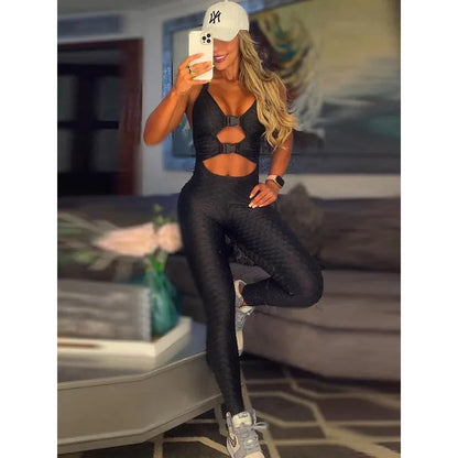 Women Hollow-Out Yoga Jumpsuit Skinny Gym Fitness Tights Leggings Sportswear Backless