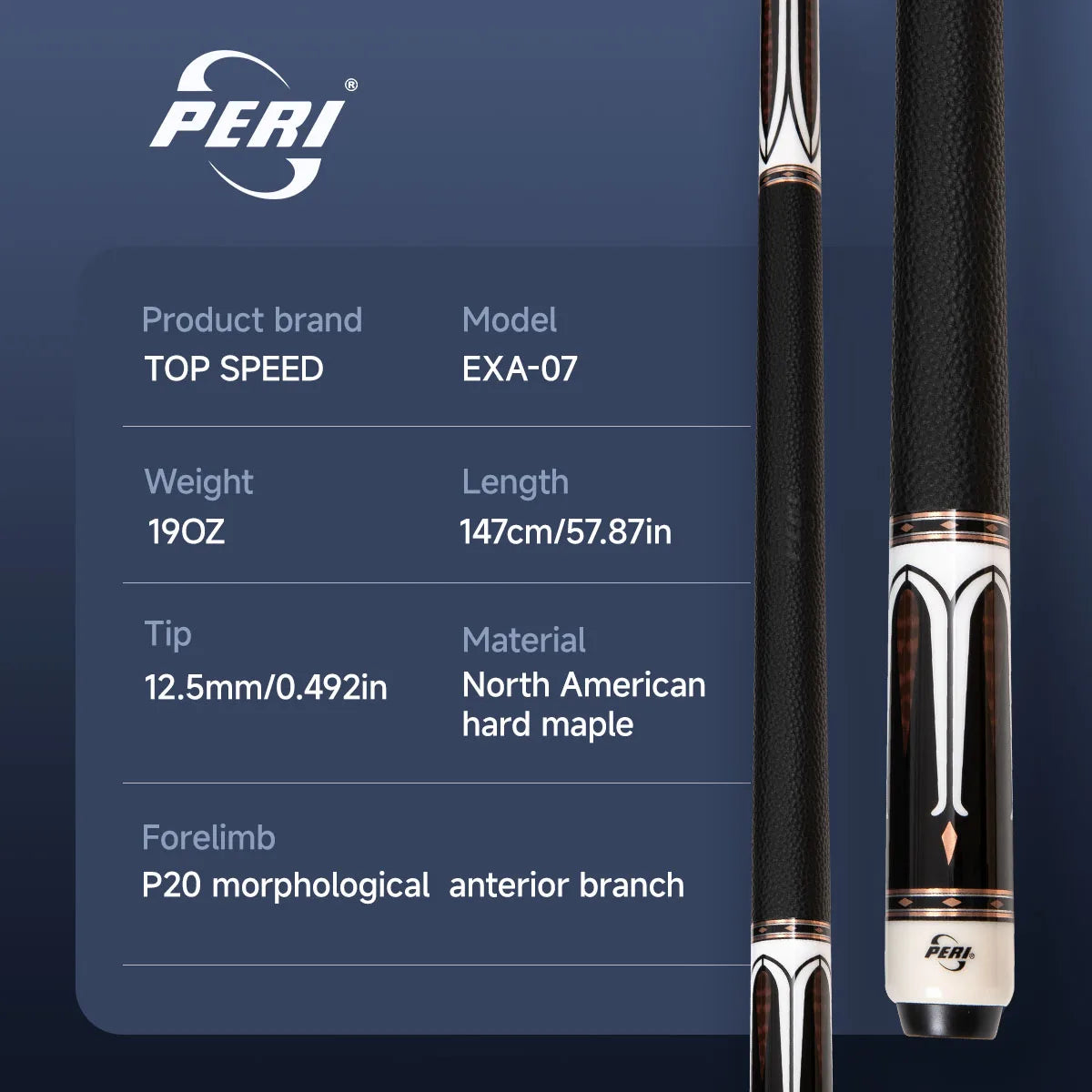 PERI Knight EXA07 P20 Shaft Pool Cue Set 12.5mm 58"