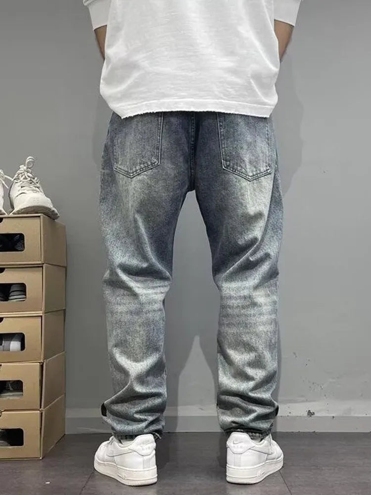 Herbst und Frühling Neuer Modetrend Bedruckte Straight Leg Sport-Jeans Herren Locker Bequem Übergröße Hochwertige Hose