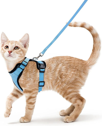 Katzengeschirr und Leine zum Spazierengehen, ausbruchsicheres, weiches, verstellbares Geschirr für Katzen, einfache Kontrolle