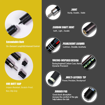 Premium Christmas Gift 12.5mm Carbon Fiber Pool Cue with Quick-Release Joint Professional Low Deflection Billiard Stick for Dad