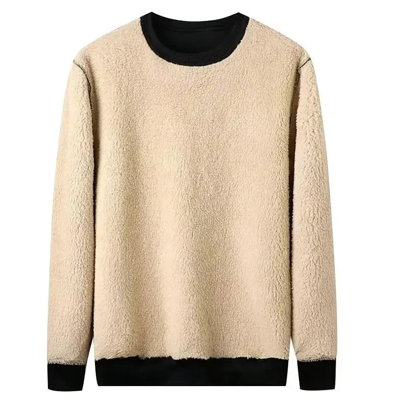 Trendy Merino Wool Men's Sweatshirt Loose Fit Fleece Lined Thickened Warm Sports Casual Jacket Autumn Winter