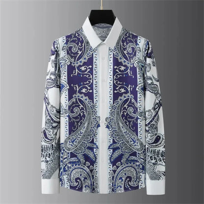 Luxury men's long-sleeved shirt printed shirt fashionable casual popular mid-century retro plus size men's clothing XS-6XL