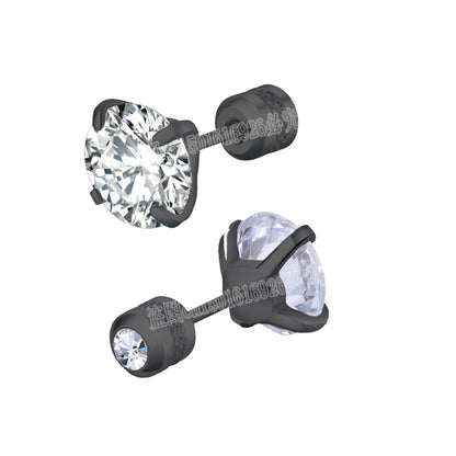TOP 4 Color Titanium Steel Stud Earrings for Men Women CZ Zircon Screw Silver Black Rose Golden Earring Best Gift Jewelry