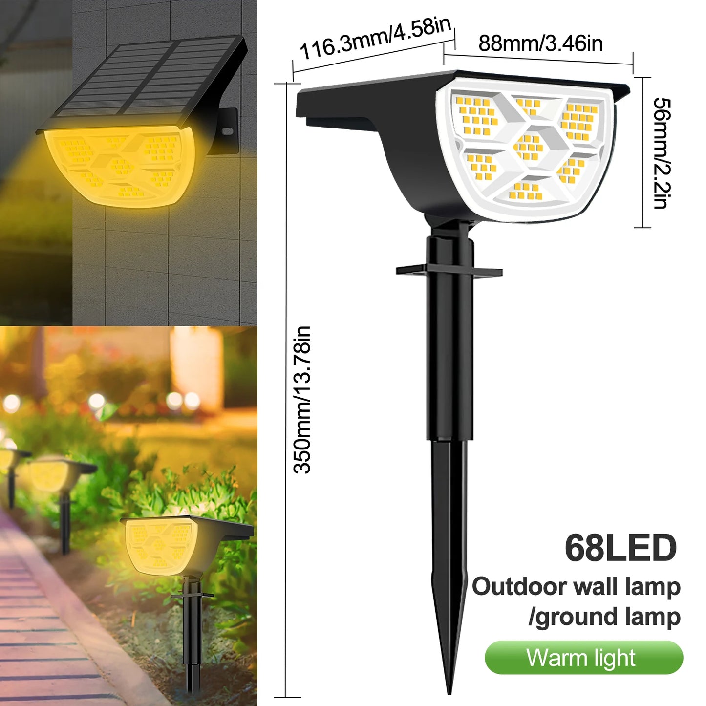 Outdoor 72/68 LED Solar-Landschaftsstrahler IP65 Wasserdichtes Solarlicht mit 3 Modi Solar-Gartenbeleuchtung für den Außenbereich