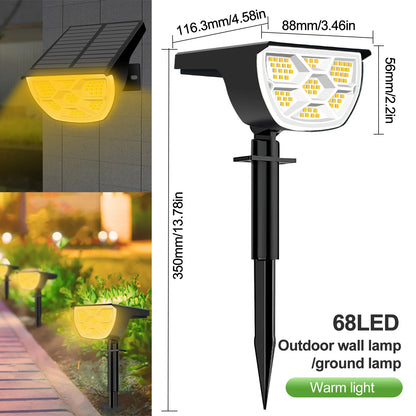 Outdoor 72/68 LED Solar-Landschaftsstrahler IP65 Wasserdichtes Solarlicht mit 3 Modi Solar-Gartenbeleuchtung für den Außenbereich