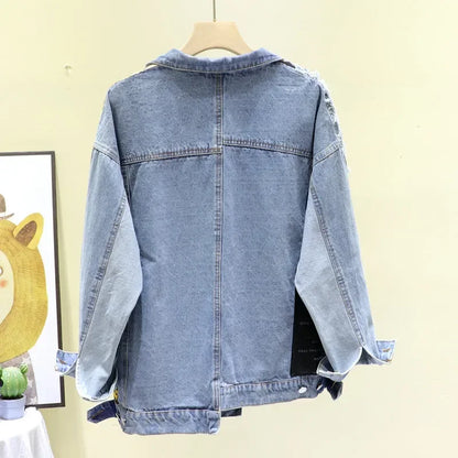 Women's Vintage Denim Jacket – Letter Print Casual
