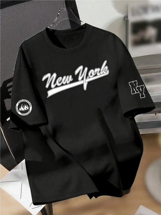 New men's summer design letter print soft and breathable round neck T-shirt summer outdoor street quick drying top