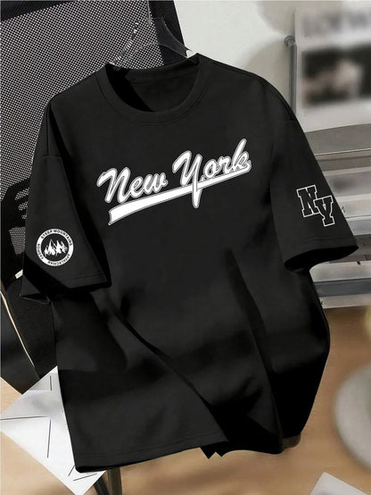 New men's summer design letter print soft and breathable round neck T-shirt summer outdoor street quick drying top
