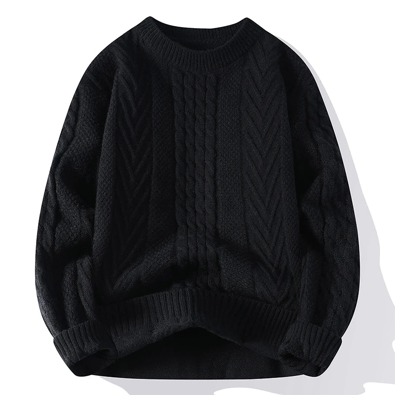 Men's Clothing Autumn Winter Flocking Solid Color Pullover Lantern Long Sleeve O-Neck Sweater Knitted England Style Stylish Tops