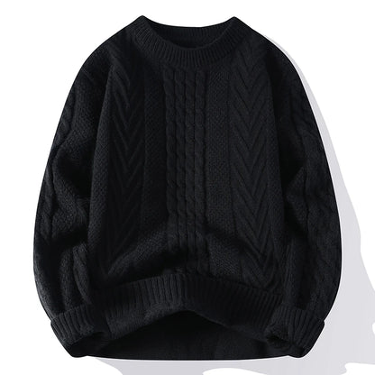 Men's Clothing Autumn Winter Flocking Solid Color Pullover Lantern Long Sleeve O-Neck Sweater Knitted England Style Stylish Tops