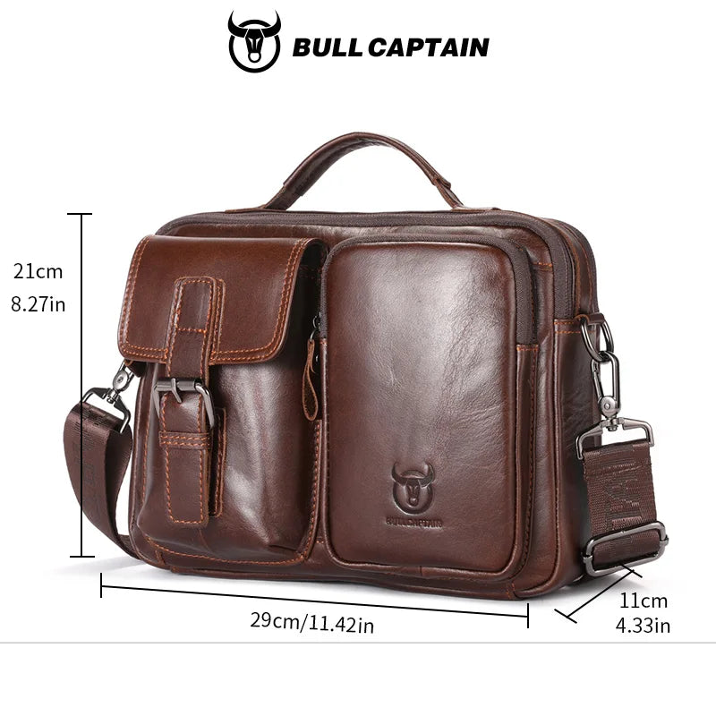 BULLCAPTAIN Neue Echtleder Herren Umhängetasche Männliche Aktentasche Kuriertasche Lässige Business-Aktentasche Stil Herren Schultertasche