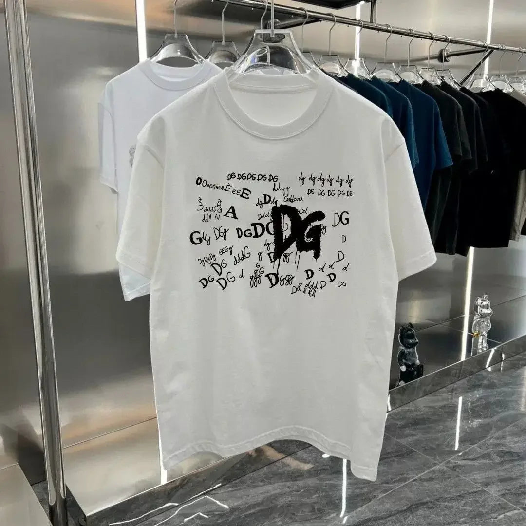 2025 Sommer Neu Herren T-Shirt mit Buchstaben-Print, Trendmarke, reine Baumwolle, Rundhals, Kurzarm Herren Kurzarm