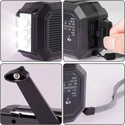 Tragbares Solar-Kurbelradio – Notfall-AM/FM/NOAA-Wetterradio mit Solarladefunktion, SOS-Alarm, LED-Taschenlampe und USB-Telefonladegerät