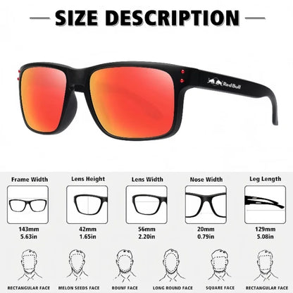 Red Bull Fashion F1 Polarisierte quadratische Sonnenbrille für Damen und Herren Hochwertige Verarbeitung Sonnenbrille UV-Schutzbrille