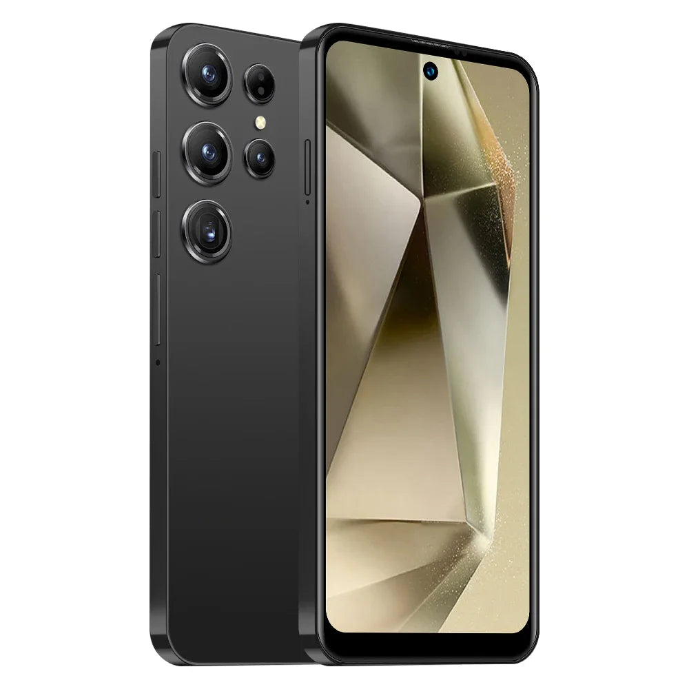 Black smartphone showing front and back on a white background