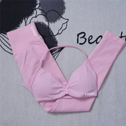 2Pcs Women's Gym Yoga Set Seamless High Waist Leggings Sports Bra Top Workout Outfit Fitness Activewear Running Training Clothes