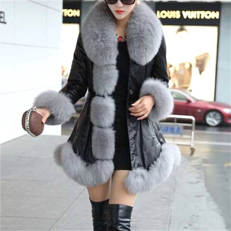 Women Faux Fur Fox Mid Length Coats Jackets Thick Warm Coat Y2k Streetwear Jacket Elegant Work Outerwear Autumn Winter 2025