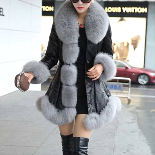 Women Faux Fur Fox Mid Length Coats Jackets Thick Warm Coat Y2k Streetwear Jacket Elegant Work Outerwear Autumn Winter 2025