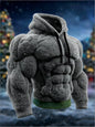 Men's Casual Sports Hoodie Fleece Lined Chest Muscle Print Long Sleeve Loose Fit Polyester Fiber Digital Print Hooded Sweatshirt