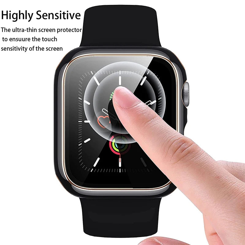 Displayschutzfolie aus gehärtetem Glas+Abdeckung für Apple Watch Zubehör 45mm 41mm 44mm 40mm 42mm Displayschutzfolie Apple Watch Hülle Serie 9 4 5 6 SE 7 8