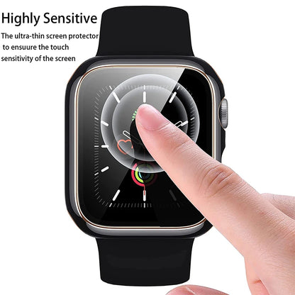 Displayschutzfolie aus gehärtetem Glas+Abdeckung für Apple Watch Zubehör 45mm 41mm 44mm 40mm 42mm Displayschutzfolie Apple Watch Hülle Serie 9 4 5 6 SE 7 8