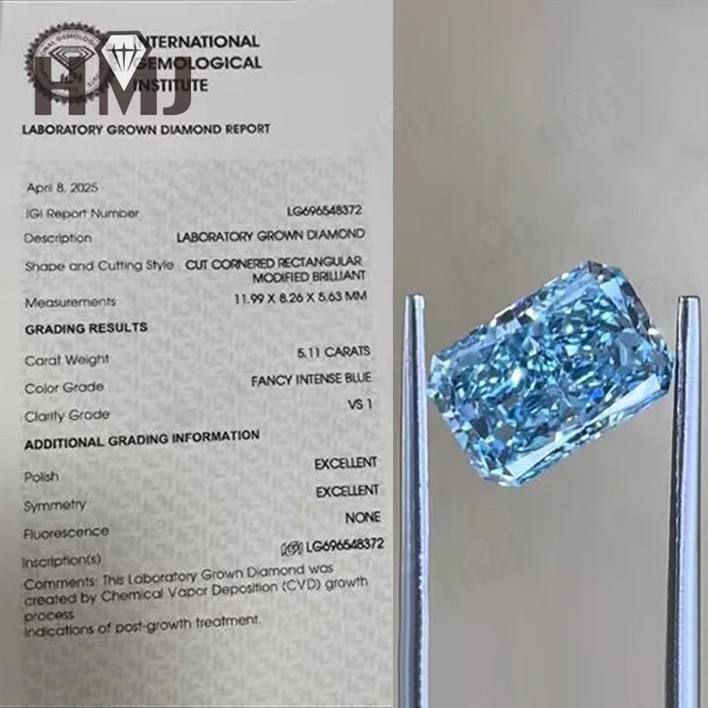 Lab Grown Diamonds Vivid Blue Color With IGI certificate Radiant Cut CVD Laboratory Diamond