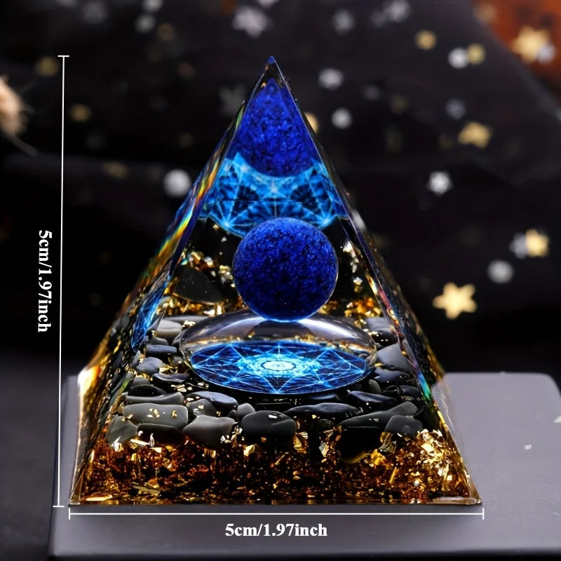 Lapis Lazuli Ball & Pyramid Crystal - Golden Base Decor