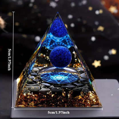 Lapis Lazuli Ball & Pyramid Crystal - Golden Base Decor