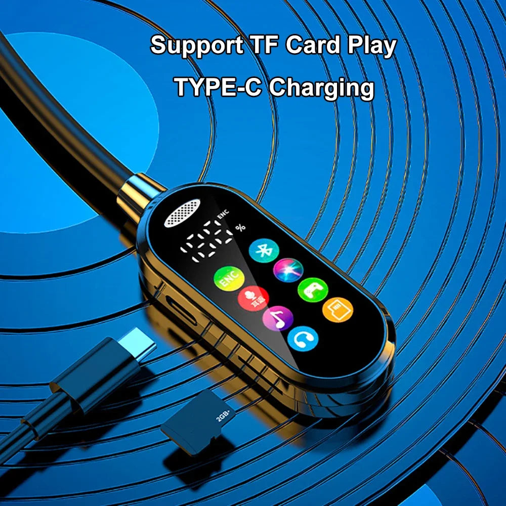 Electronic device with multiple buttons on a blue circular background, featuring text about TF card play and TYPE-C charging.