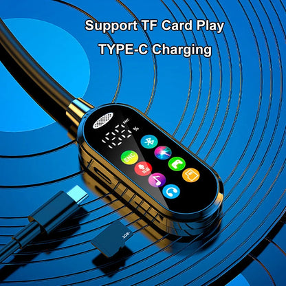 Electronic device with multiple buttons on a blue circular background, featuring text about TF card play and TYPE-C charging.